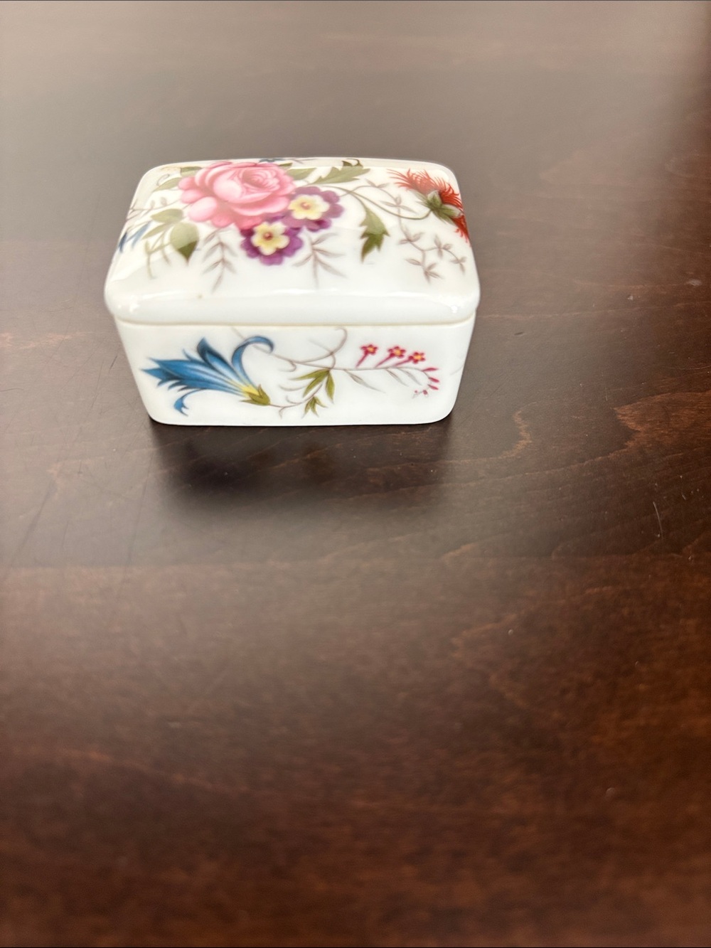 Limoges Floral Porcelain Trinket Box in Pink and Blue - Picture 2 of 7
